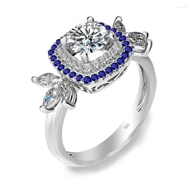 Cluster anneaux authentiques 1ct Moisanite Ring Diamond Eternity Sterling Sier Wedding with Sapphire CZ UNDERFINE WEMBELS BIELLOY DROP DEL DHWGO