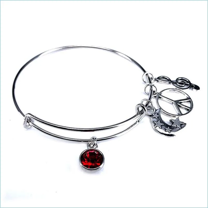 Bedelarmbanden 12 -stijl colorf geboortesteen bangle verstelbare uitbreidbare draadbanden voor vrouwen mode sieraden drop levering dh9kn