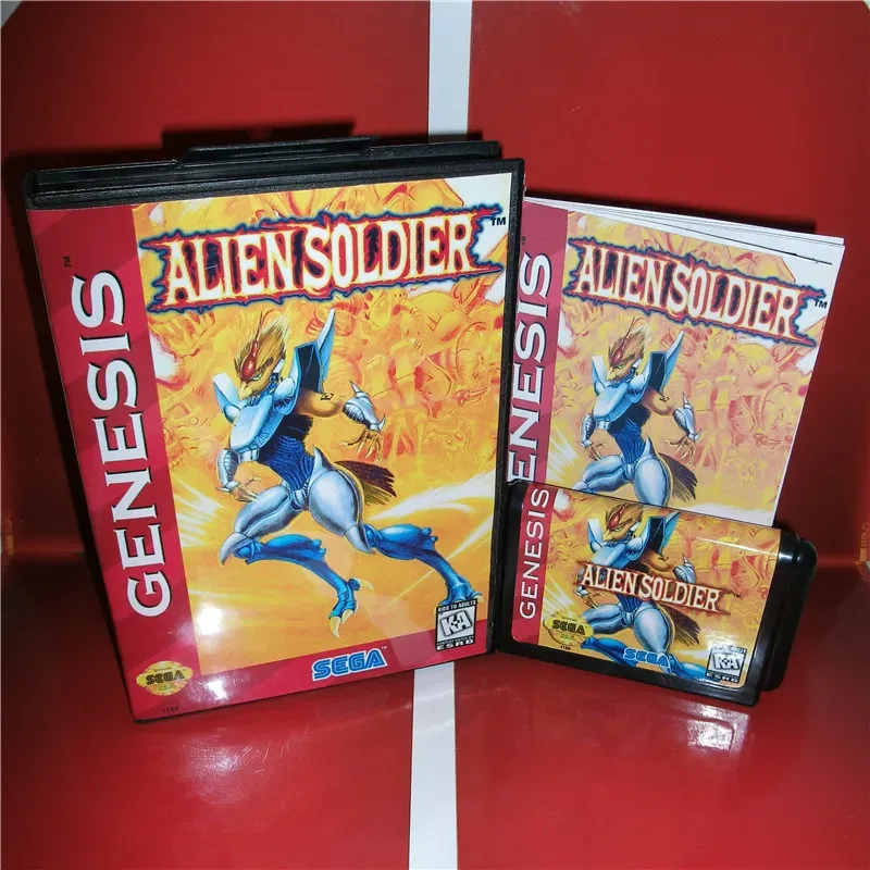 Akcesoria Alien Soldier Us z pudełkiem i podręcznikiem dla megadrive wideo konsola 16 -bitowa karta MD