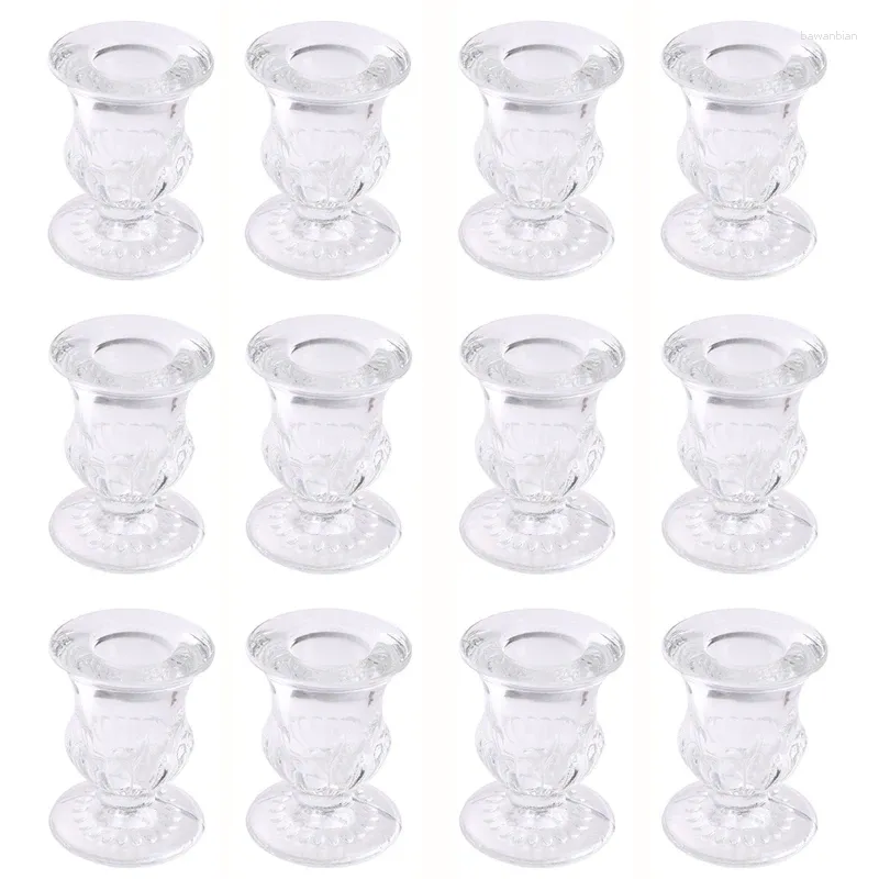 Kandelaars Candlestick Set van 12 Taper Clear Glass Holder voor rustieke bruiloft centerpieces feestartikelen