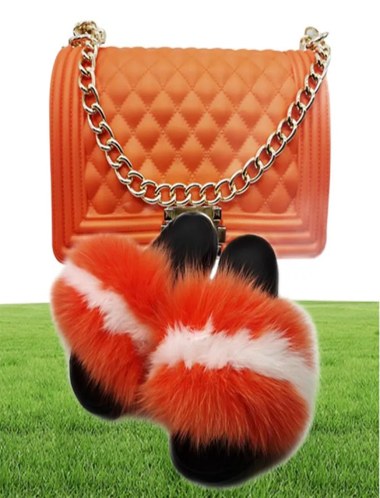 سلسلة الجملة Crossbody Women Raccoon Slippers مجموعة حقيبة يد حقيبة ملونة شرائح جيلي محفظة مع صندل لتنسيق 4273173