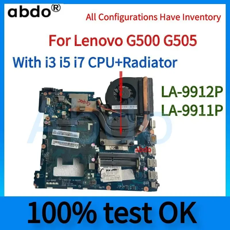 Moederbord voor Lenovo G500 G505 laptop moederbord.la9912p la9911p moederbord.Upgrade Intel la9631p.with i3 i5 i5 cpu+radiator