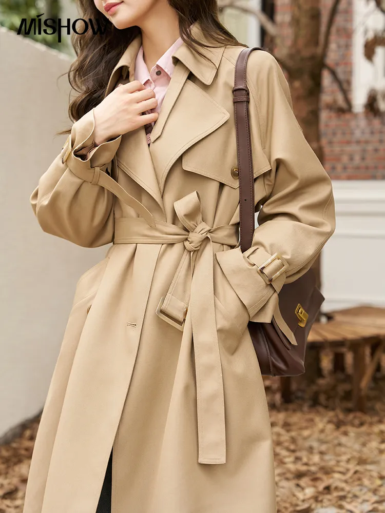 ジャケット・アウター sheer dress trench coat - beige Trench Coat Womens - Loose Fit, Wide Waist, Belt, Mid Length