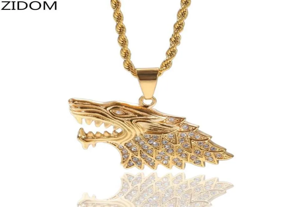 Men Hip hop iced out wolf 039s head pendant necklaces Stainless Steel never fade male necklace Hiphop jewelry drop 4122236