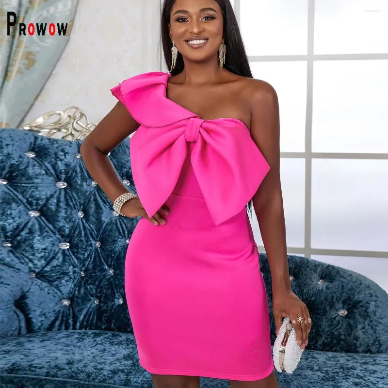 Casual Dresses Prowow Big Bow Summer Women Dress One Shoulder Ruffle Elegant Female Clothing Slim Fit Evening Birthday Party Wear Vestidos