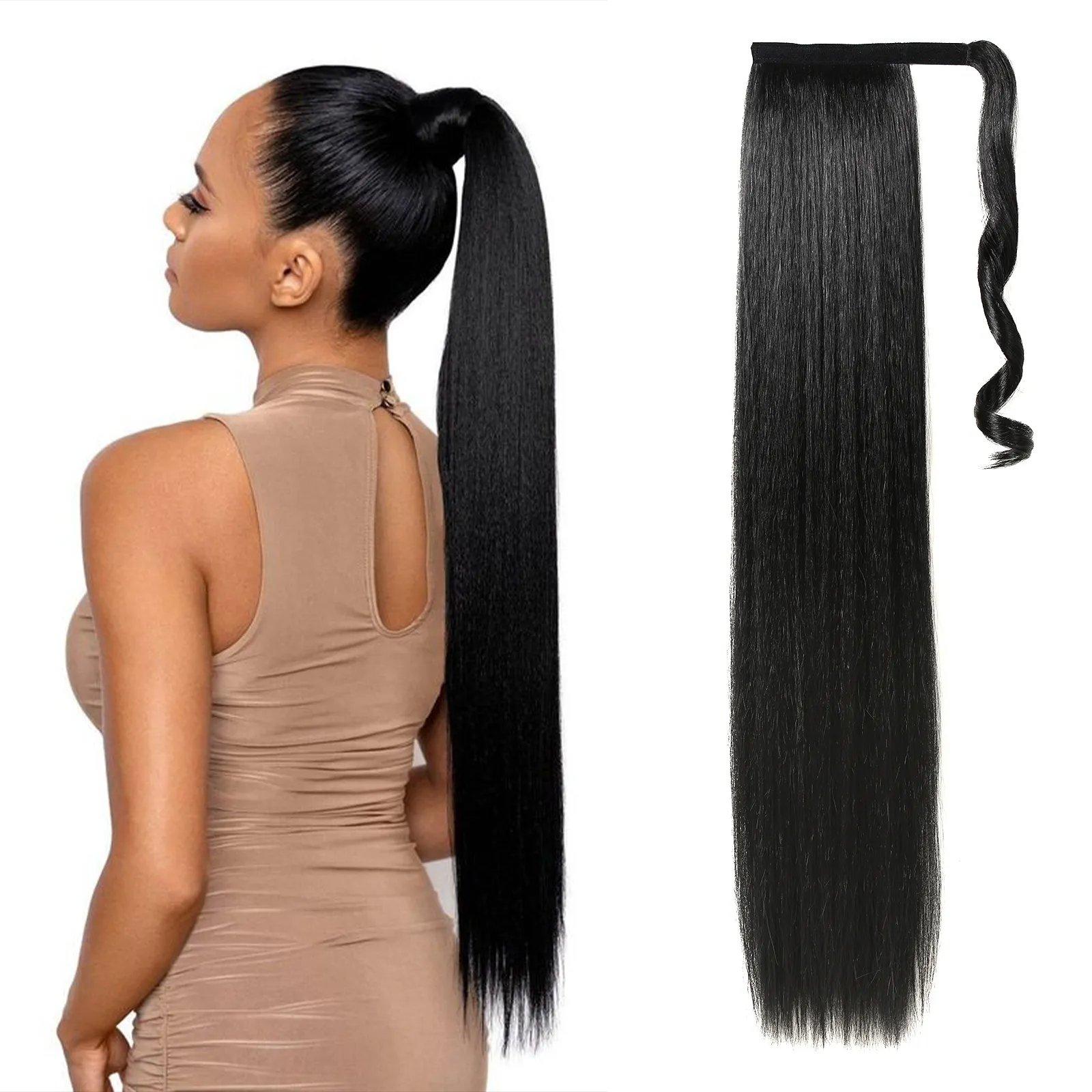 Clip Ponytail Hair Extension Black 36 Inch Long Straight  display picture 2