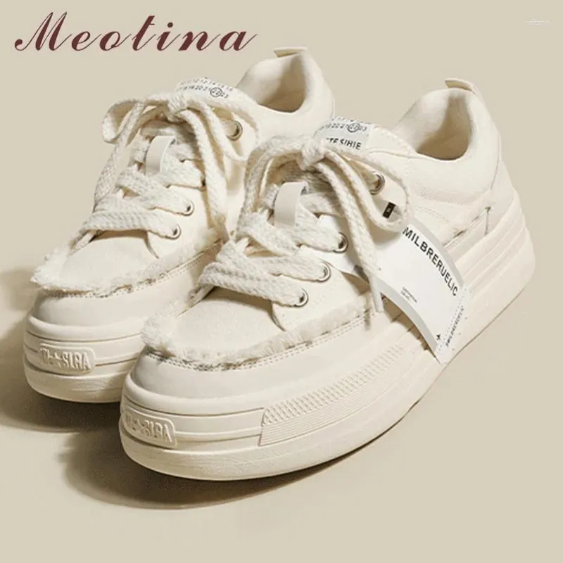 Casual Shoes Meotina Women Sneakers Round Toe Platform Lace-up Concise Brand Design Ladies Fashion Spring Autumn Light Purple 40