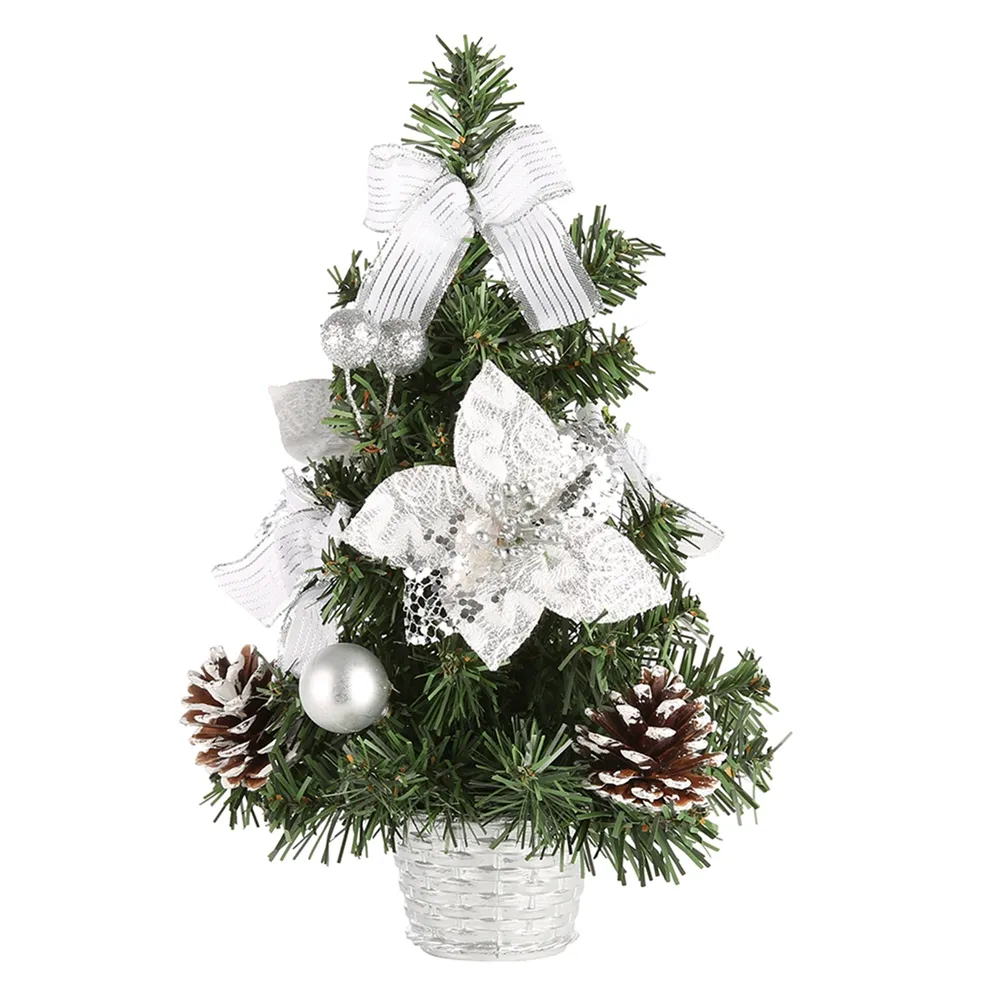 15/20/30/40 cm Weihnachtsbaum mit Ornament Kiefernkegel künstlicher kleiner Gold Silber Weihnachtsbaumdekor für Home Office Tisch Neujahr