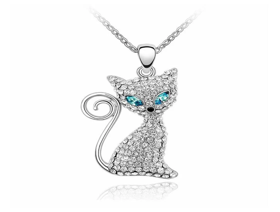 Colar de pingente em forma de gato cristal de rovski fofo para engajamento de aniversário de aniversário Presente2918534