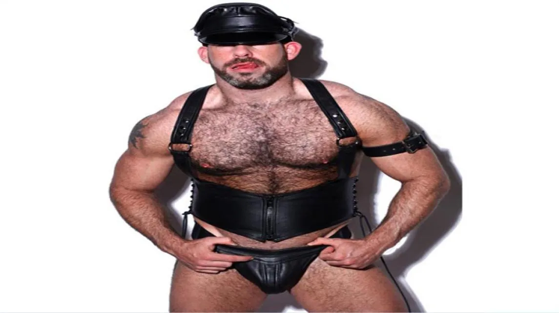 Men Sexy Faux Leather Night Club Costumes Erotic Lingerie Set Gay Fetish Underwear Male Sex Game Flirt Clothes T2007169595847