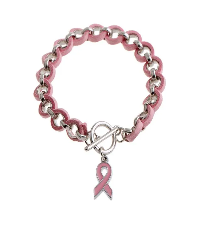 WHOLENEW PINK RIPBON Breast Cancer Acontamento Wake visor charme pulseiras pulseiras ligas rosa amor fita chenille Brace3629307