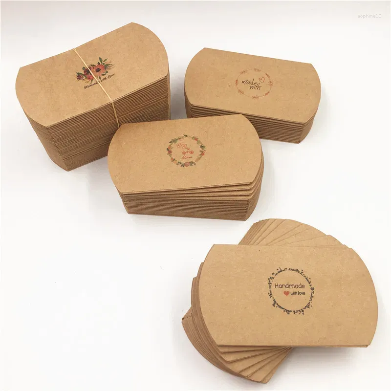 Present Wrap 10st Natural Kraft Pilllow Shape Box för presenter Display Paper Wedding Party Candy Supply Packaging