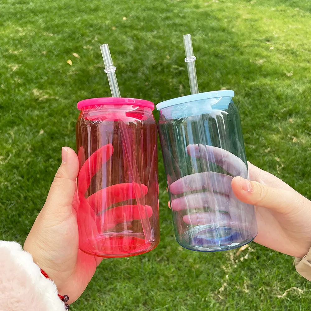 Atacado Bulk Beb Drink Coffee Cup Recyclable BPA Free Unbreakablea 5 cores Mistor de 16 onças de plástico transparente com tampas de PP para envoltórios UV DTF