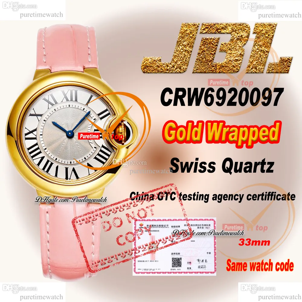 CRW6920097 Swiss Quartz Womens Watch JBLF 33 Inslaget 18K gult guldfodral Silver Black Roman Dial Pink Croc Rand Super Edition Ladies Watches Lady Puretime Ptcar