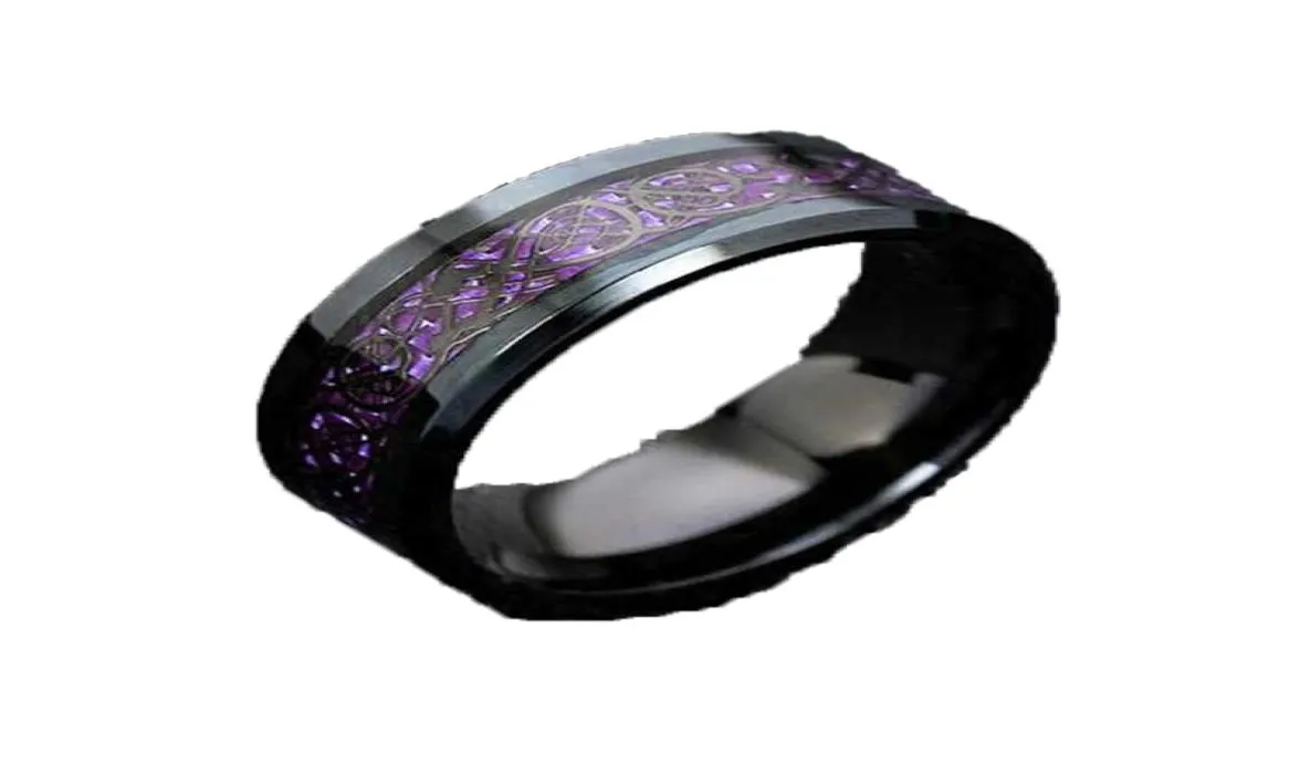 Nuovo anello di draghi viola per uomo matrimonio in acciaio inossidabile in acciaio in acciaio in acciaio in fibra nera Dragone Nero Fit Band Banda Fashion Jewelry Q07082863492