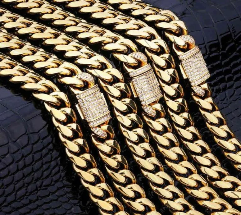 KRKC Gold cheio de Miami Link Chain Colar Cadena de Oro Mens Hip Hop Correios Cubanos de Hiphop Jóias de Hiphop221K68666152