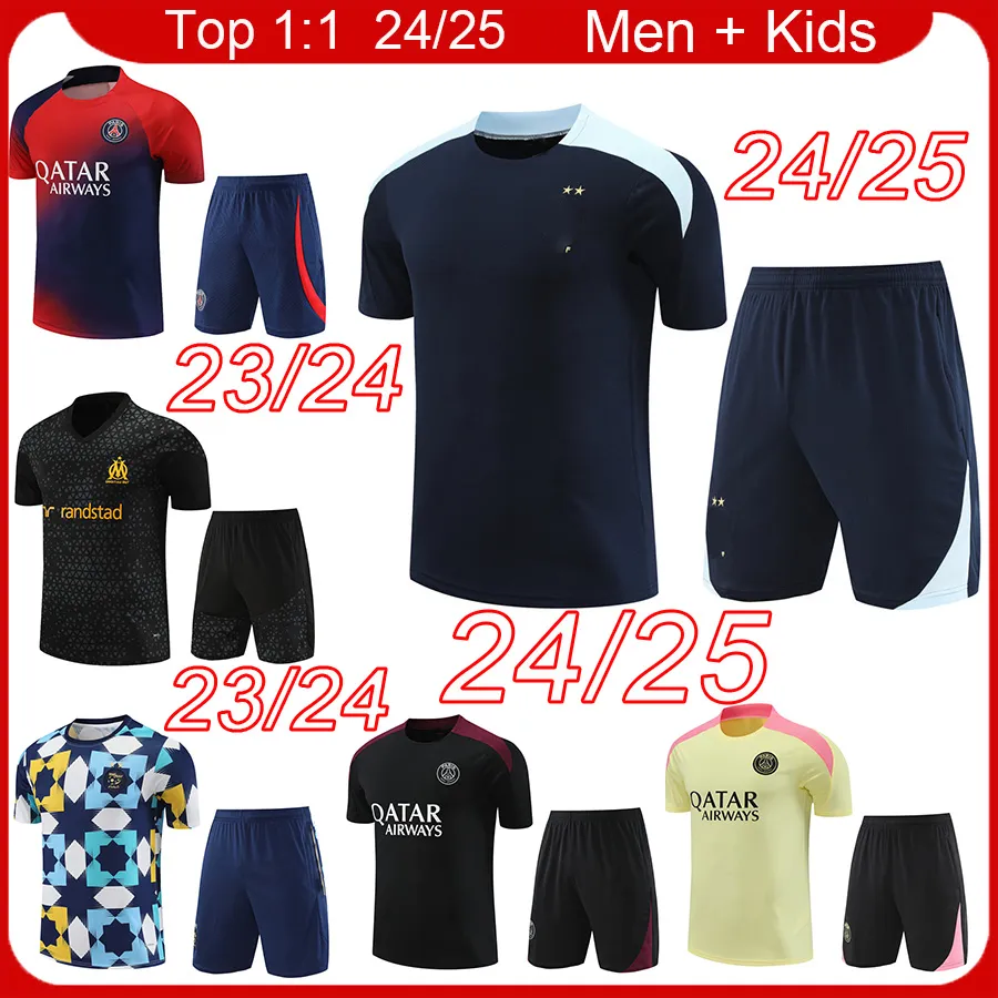 Französische PSGES MENS MENS vor dem Spiel Trikots Kinder Fußball Kits 2024 Marseille Paris Algerien Männer Training Trikot 23 24 25 Jungen Fußballtracksuit Hemd Kit Franch Maillot Fuß