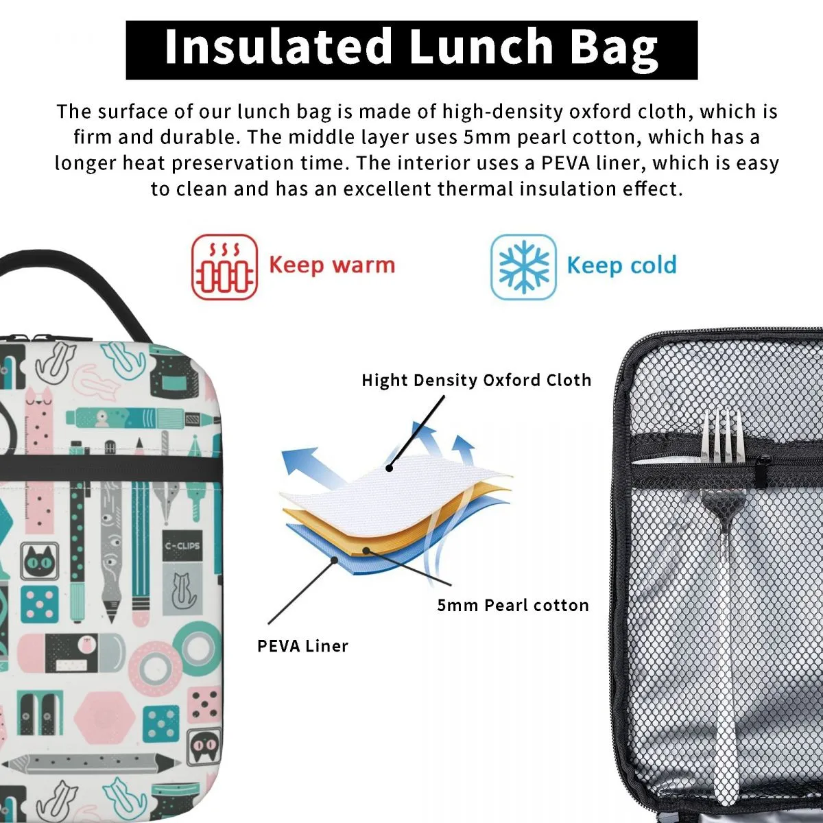 Voltar para a escola Padrão de lancheiras isoladas Lápis de lápis de professora Love Love Portable Cooler Thermal Food Lunch Bow