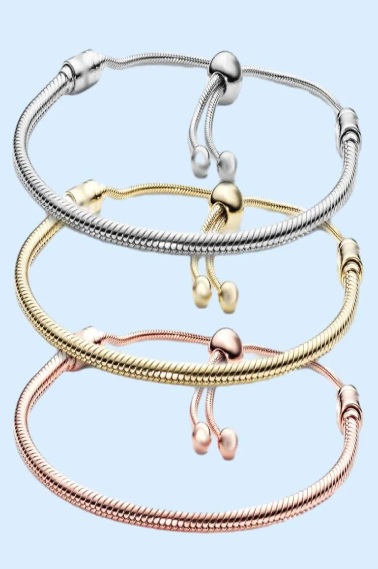 Silver Plated Bracelets 3MM Chain Adjustable Fit p charms Gold Rose Bangle Bracelet Women Female Christmas Party Birthday Gift BR0208437106