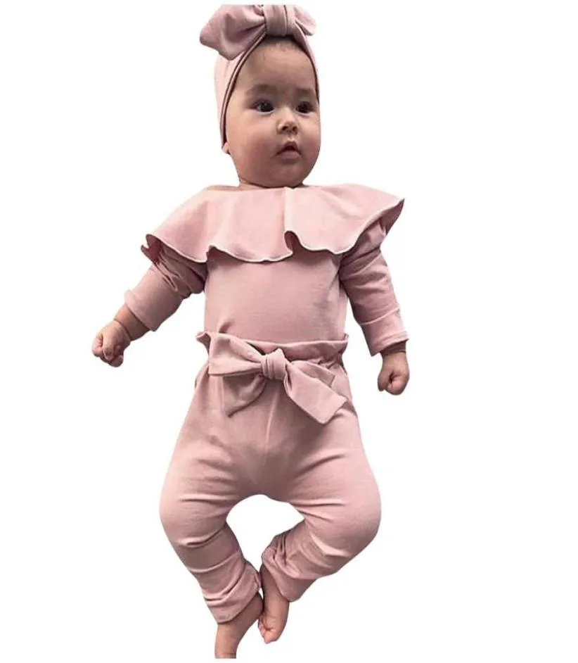 Baby Girl Clothes Set New-Born Adfant Girls Frill Solid Solid BodySity Body Bow Pant Tenues Infant New Born Tenues pour enfants Clothing6347282