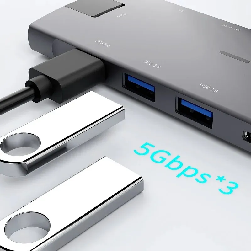 USB Hub Type C Hub 8in1 Docking Station 6/8/9 Порт Multi Splitter Adapter для Macbook PC компьютерная книжка.