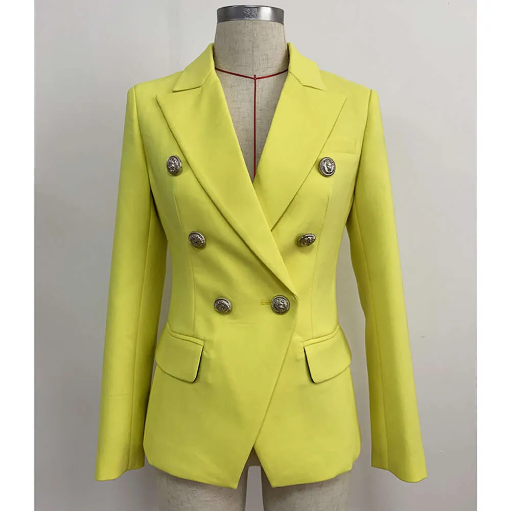 Women's Jackets Suit Double Breasted Lion Head Button Slim Fit Yellow Small Coat