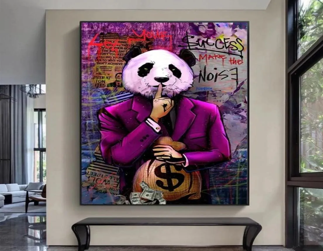 Lassen Sie Ihren Erfolg die Lärmplakate und Drucke Graffiti Art Canvas Gemälde abstrakte Panda -Wandkunstbilder für Wohnzimmer 7527008 machen