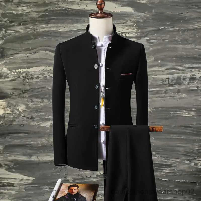 Herrenanzüge Blazer 3 PCs Set Stand Collar Blazers Jacke Hosen Weste / 2023 Mode neue Männer lässig Boutique Geschäft