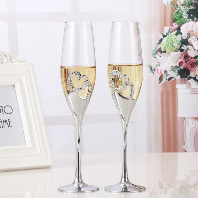 SCHEDE DI VINO 2PCS/SET Crystal Champagne Glass Wedding Tostatura dei flauti da bevanda a tazza per feste per feste per feste scatola regalo