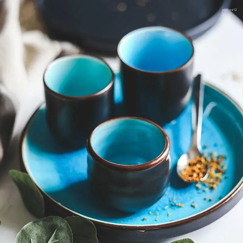 Teaware Sets Ceramic Japanese Ice Crack Glaze Tableware Tea Set Blue Cup Drinking Retro Straight Household Chinese