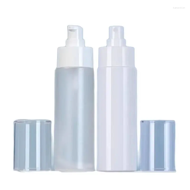 Lagringsflaskor 25st 100 ml Lotion Pump Bottle Pet Plast tom platt axel klar Forst Blue White Cosmetic Refillable Spray Mist