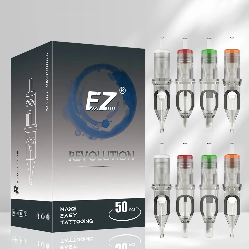 50 stycken värderade paketet EZ Revolution Tatuering Cartridge Needle Kit RL RS M1 M1C Bindade storlekar för maskinförsörjning 240327