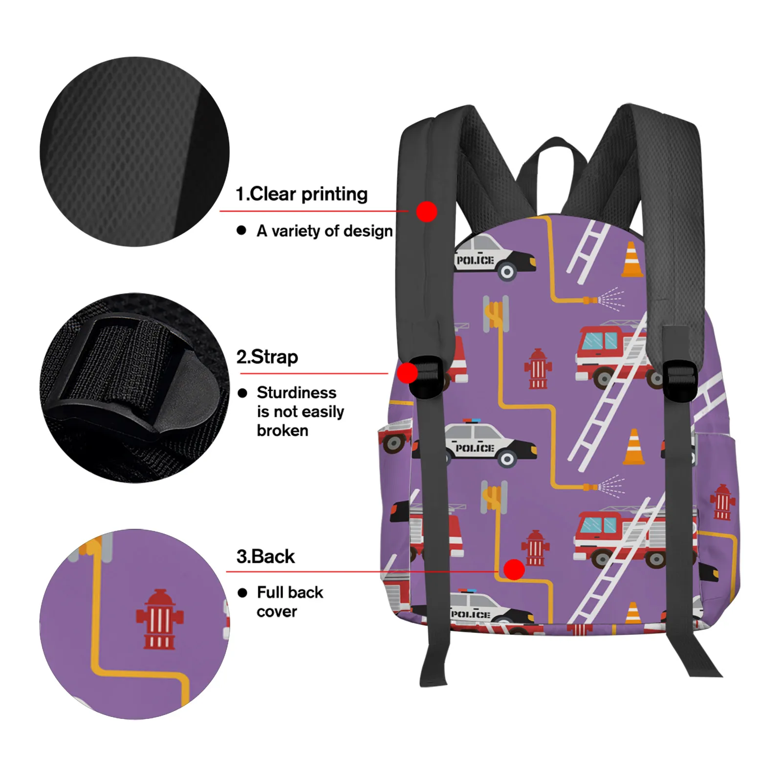 Durable Childrens Backpack With Vehicle Designs Lightweight School