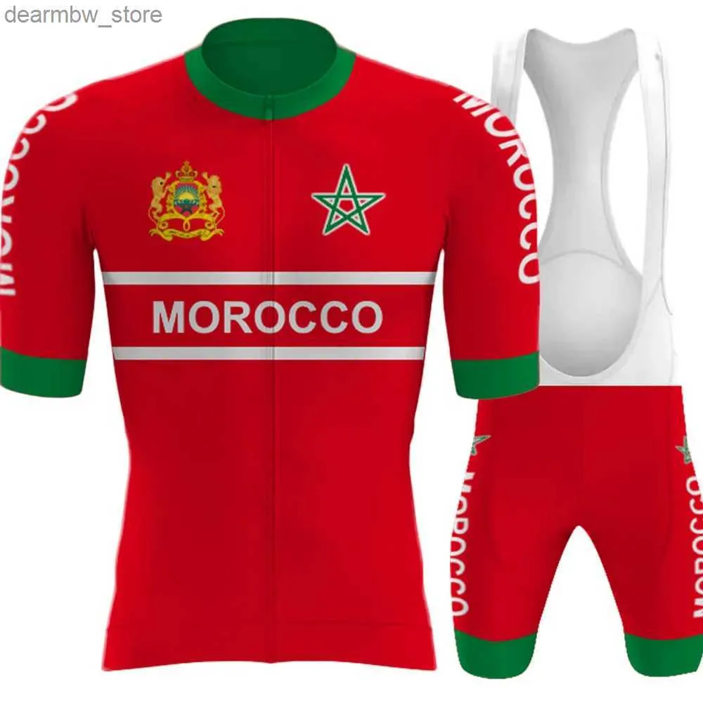 Велосипедные майки устанавливают Марокко Национальный велосипедный трикотаж 2023 SET SET SEVE CYCLING CLODER ROAD Рученики костюмы Bicyc Bib Shorts MTB Wear Ropa L48