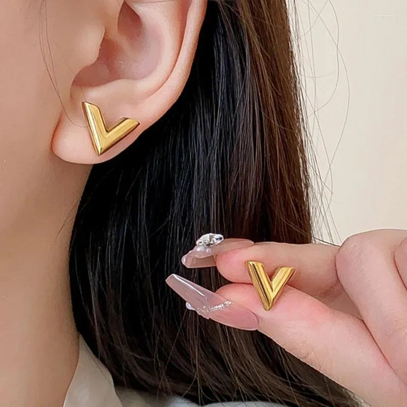 Necklace Earrings Set Minimalist Letter V-Shaped Stud For Women Trendy Geometric Ins Choker Y2K Accessories Fine Fashion Jewelry