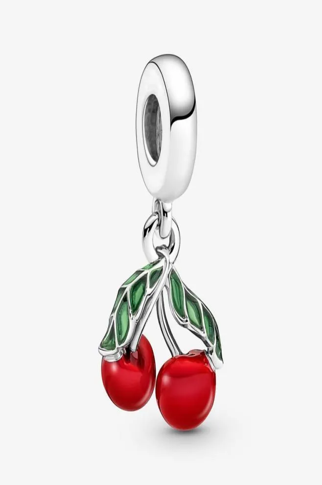 100 925 Sterling Silver Asymmetrical Cherry Fruit Dangle Charms Fit Original europeisk charmarmband Fashion Women Wedding Engage7976287