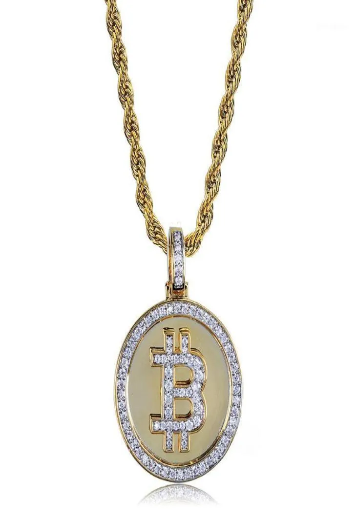 Chains Hip Hop Iced Out Ringestone Coin Pendant Collier BTC Mining Gift for Men Woman With Corde Chain6003566