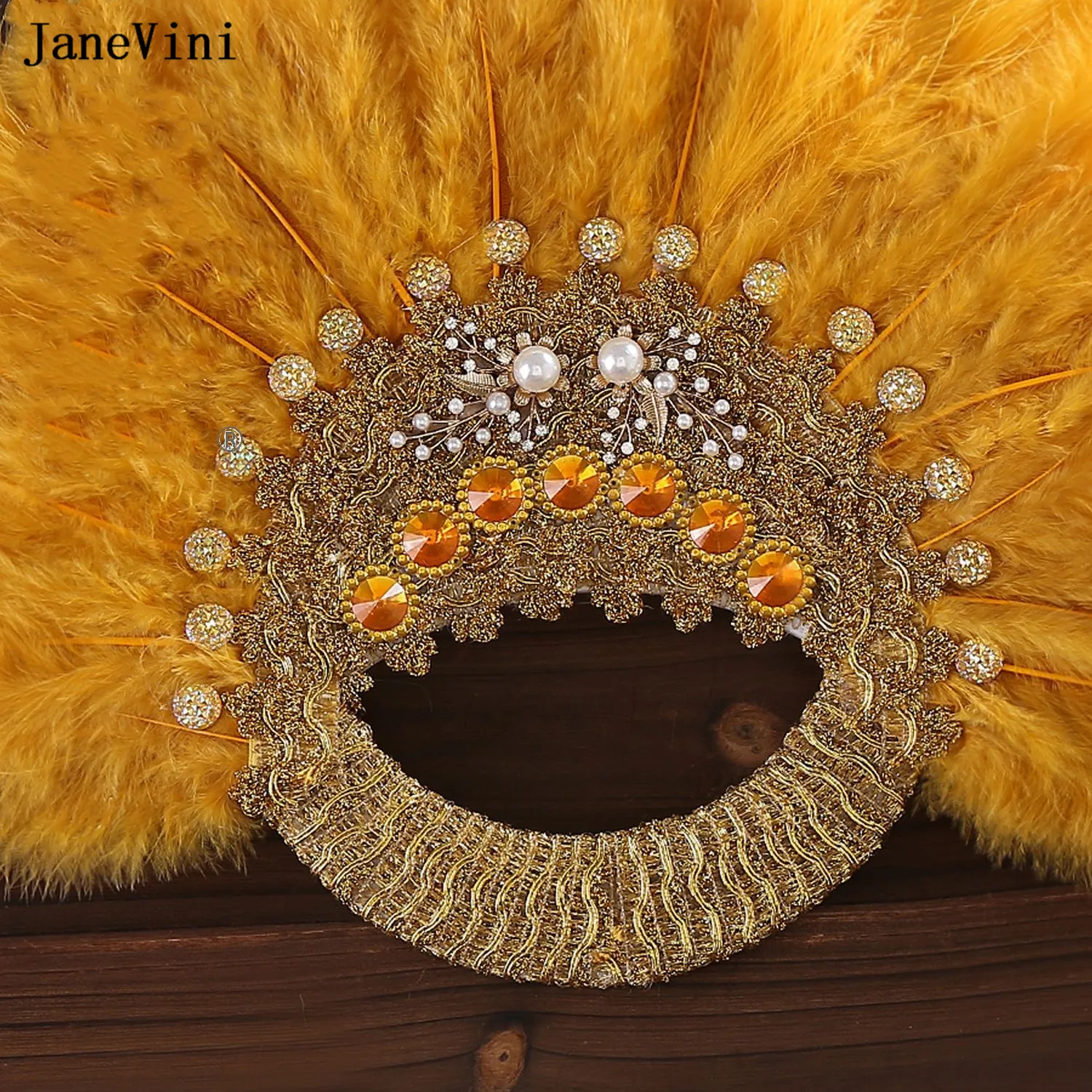 Janevini 2023 Luxury Crystal Gol Astrich Feather Bouquets Bouquets Fan Brooch African Turkey Brooch Accessoires de mariage Handfan