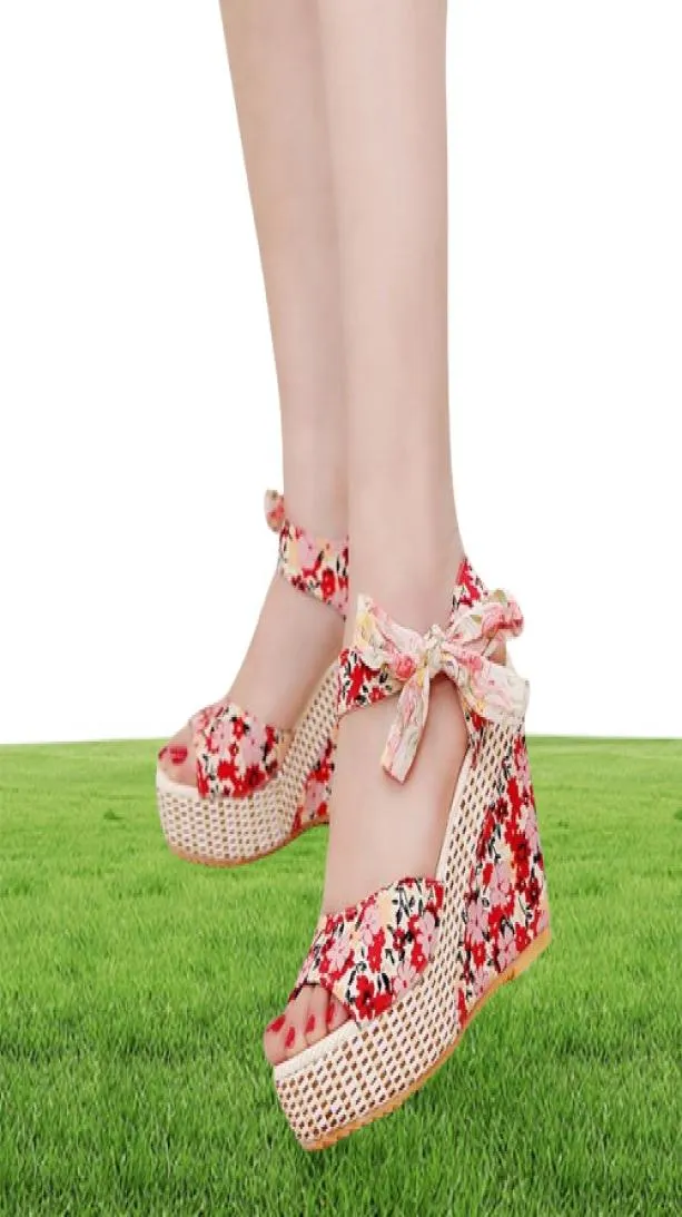 Sandaler Summer Beach Boho Floral Wedge Women Ankle Strap Platform Shoes Woman High Heels Sandalias Mujer 20218438005