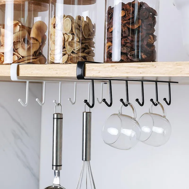 Under-Shelf Mug Holder, 6-Hook Metal Cup Hanger Rack for Kitchen ...