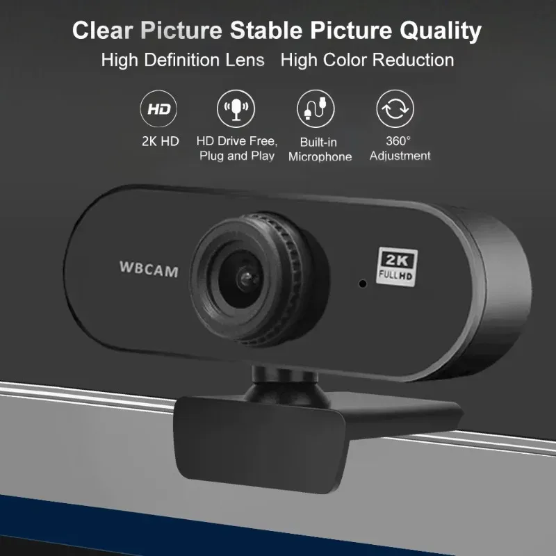 Webbkameror Webbkamera Full HD 2K 1080p Live Streaming Camera med stereomikrofonhögtalare Desktop USB Web Cam för datorvideosamtalarbete