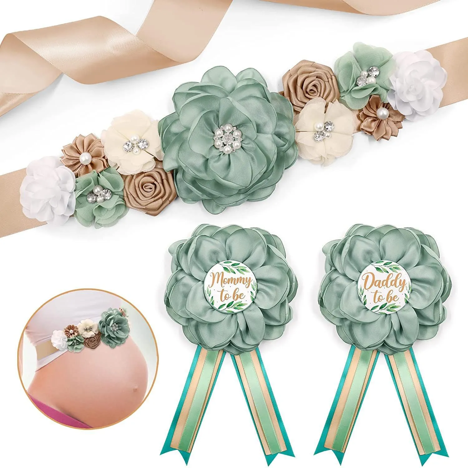 Maternity sash set 3 piezas Amazon.com: 5 Pcs Baby Shower Mom to Be Sash Maternity Kit  main image 4