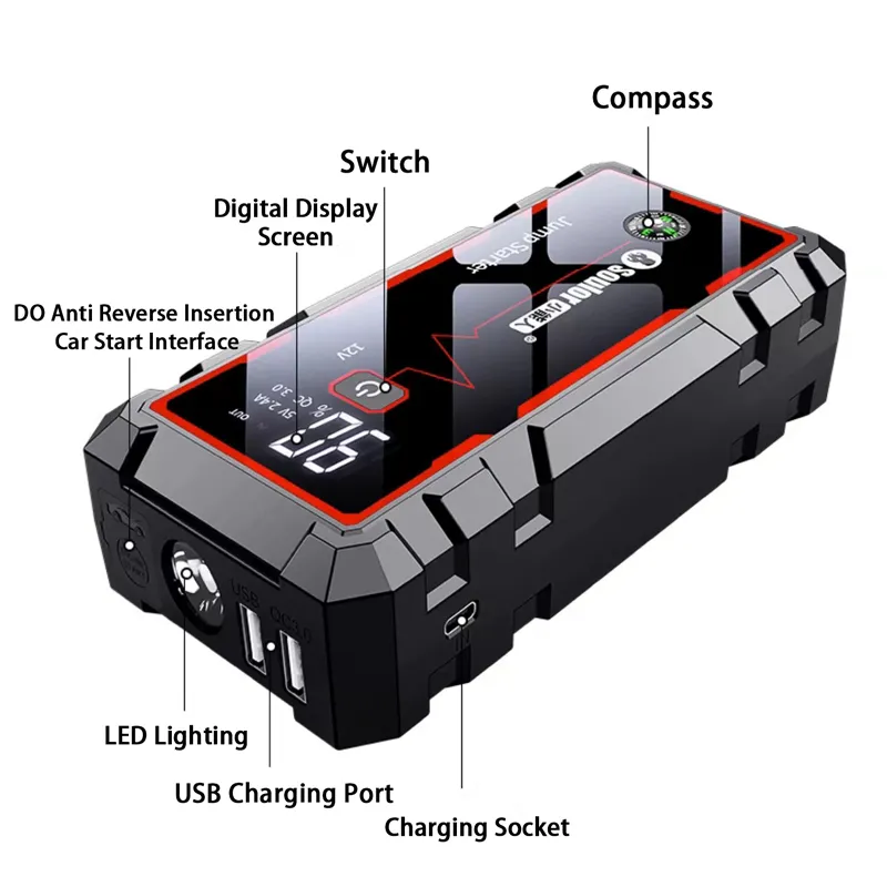 Soulor X4A auto Jump Starter Power Bank Emergency Startbare Portable Power Power Outdoor 12V High Capacit Battery Charger voor auto