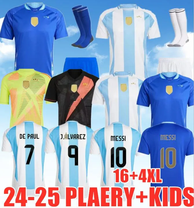 24-25 Argentina Kids Green Goldkeeper Soccer Jerseys 22 23 Fãs Messis Mac Allister Dybala di Maria Martinez de Paul Maradona Kit Kit Menina Mulher Moman Futebol Cirche