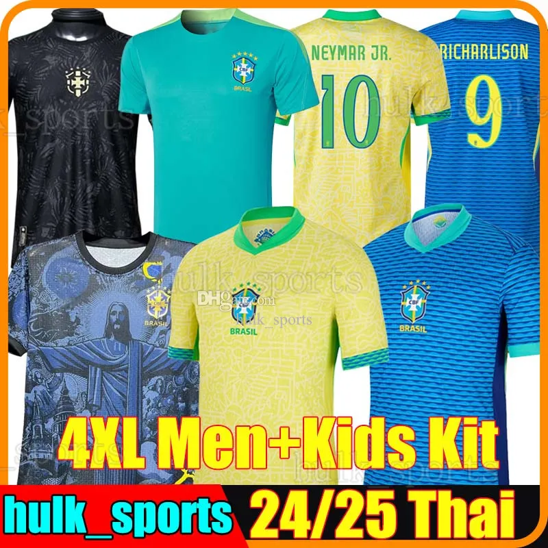 4xl 2024 Brasil Soccer Jerseys 2025 Camiseta de Futbol Pele Paqueta Rodrygo Endrick Raphinha Richarlison Football Shirt Casemiro Brazils Men Kids Kit