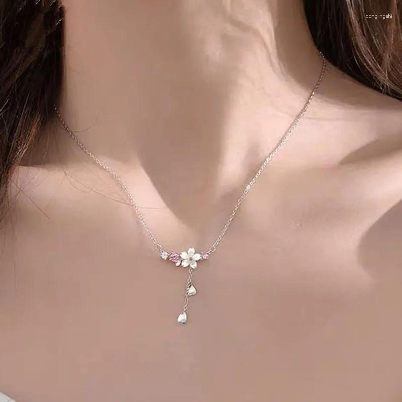 Pendant Necklaces 925 Silver Plated Crystal Shell Cherry Blossoms Charm Necklace For Women Choker Collares Wedding Party Jewelry Dz562
