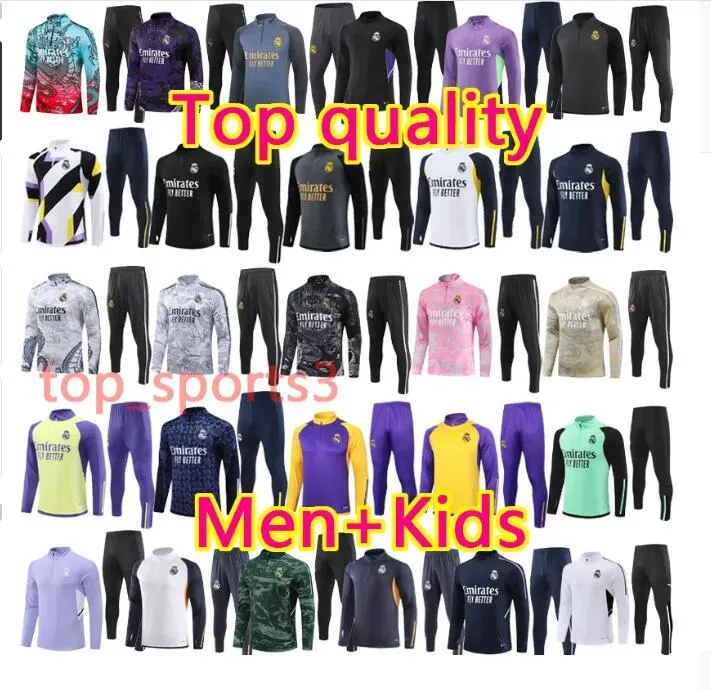 Rainfootball Tracksuit Chandal Real Madrids Tracksuit T 2024 25 Vini JR Bellingham Camavinga Men and Kids Kit Survlement Training Suit Succer Stack