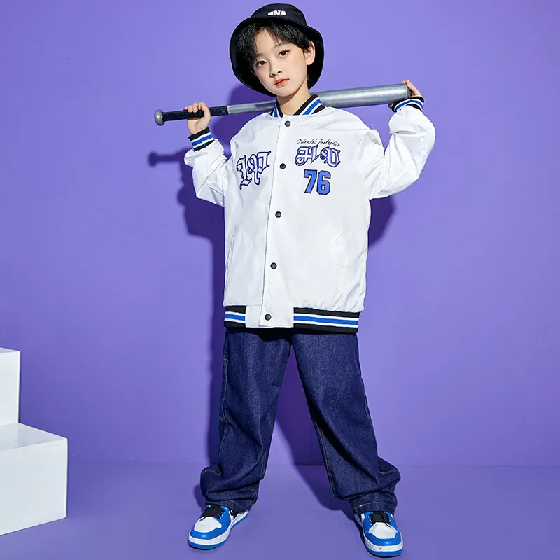 Hip Hop White jackets for baseball and Cardigan Set for Kids