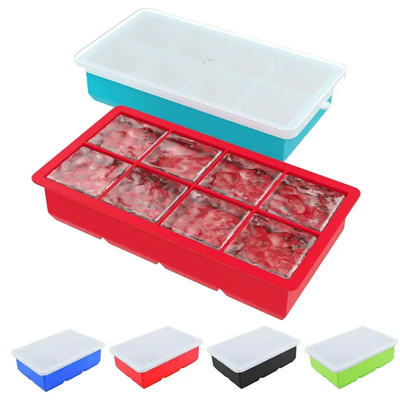 Shavers 4/6/8 CELL DUŻA KOMPE LICE MULTYCOLOR Square Lod Tray Mold Big Cubitera Food Tray Form Moder Ice Cube Tray