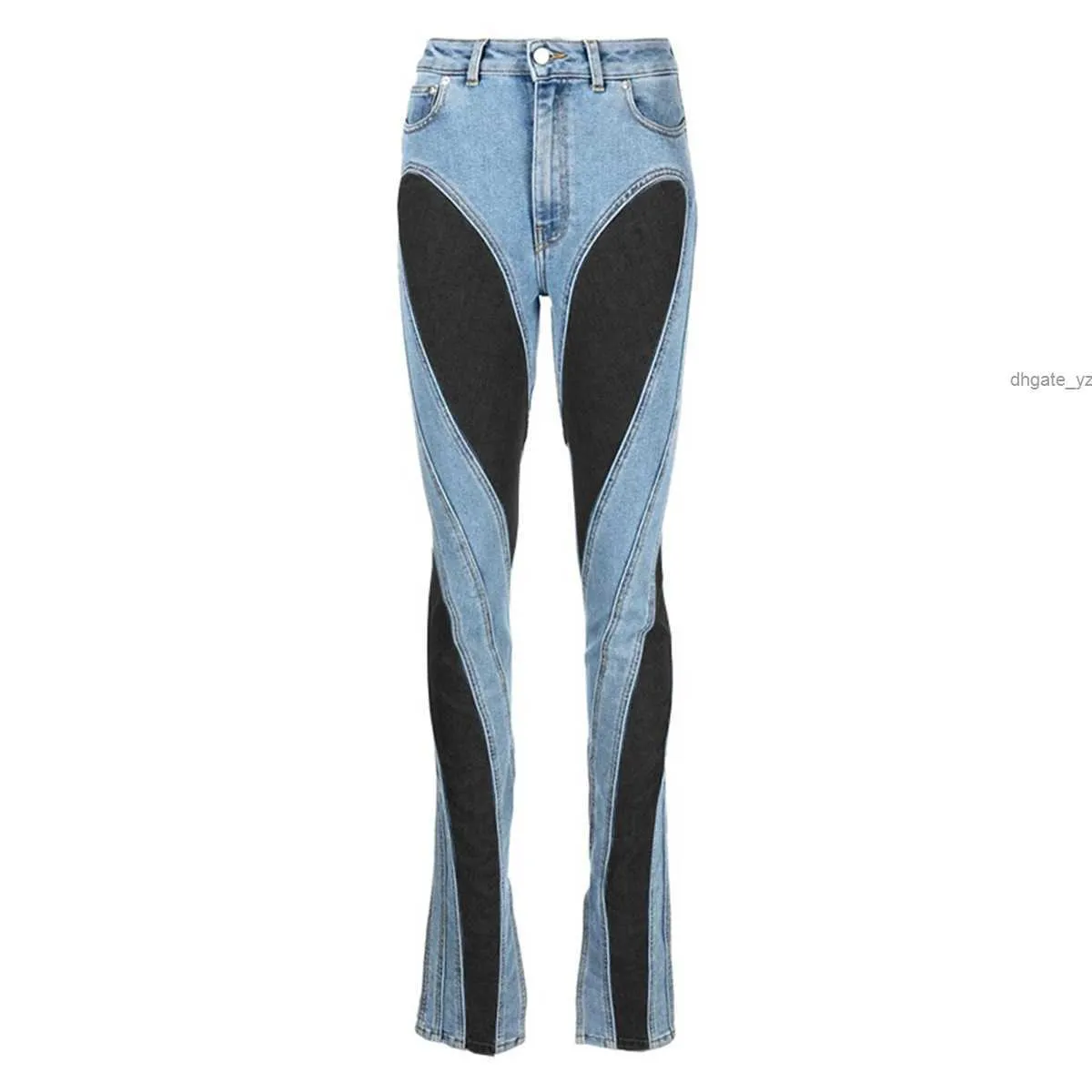 Jeans womens designer magro blu nero blu giuntato a metà capricci femmina pantaloni in denim a tutta lunghezza